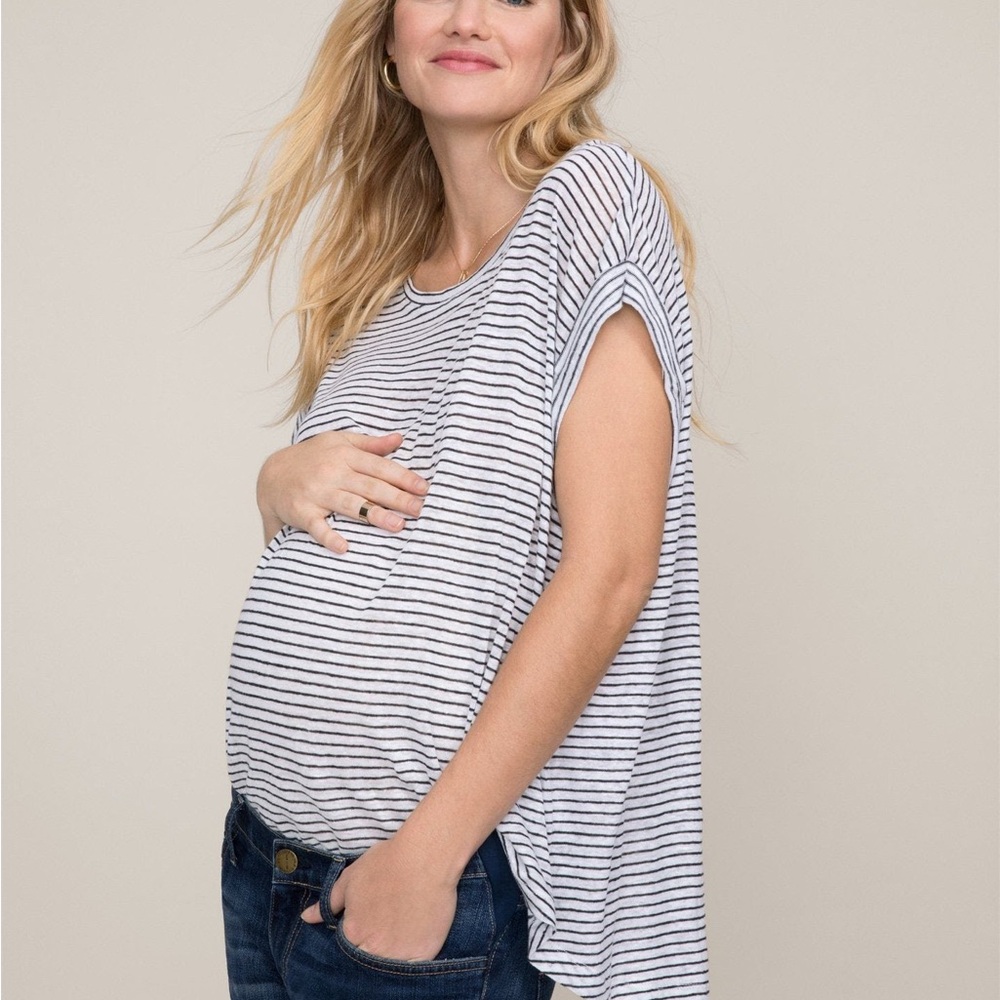 Hatch The Linen Circle Tee - Black & White Stripe